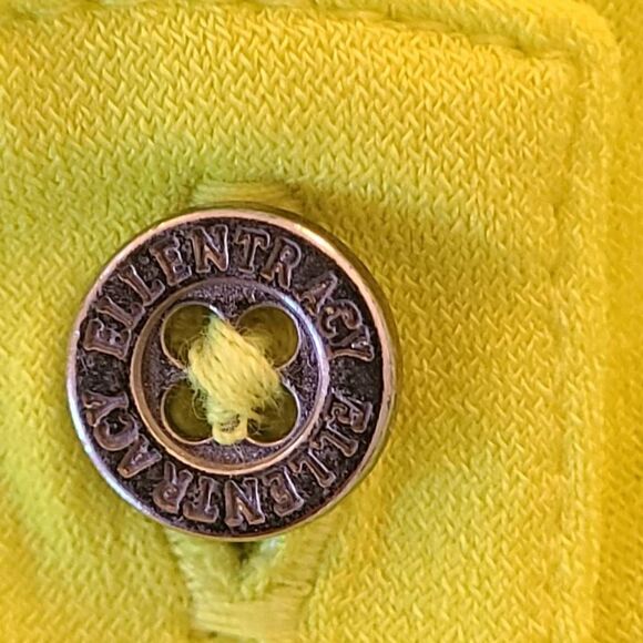 Ellen Tracy Womens Yellow Tab Sleeves Button Front Blouse Large - Picture 11 of 14